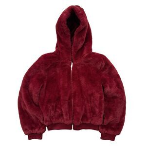 Love Tree Burgundy Soft Cozy Faux Fur Hooded Jacket Size L Womens